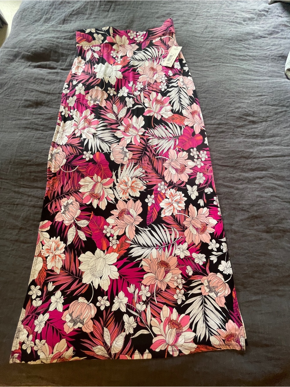Women's Ana - Black Maxi Skirt with Pink Floral Print - Medium